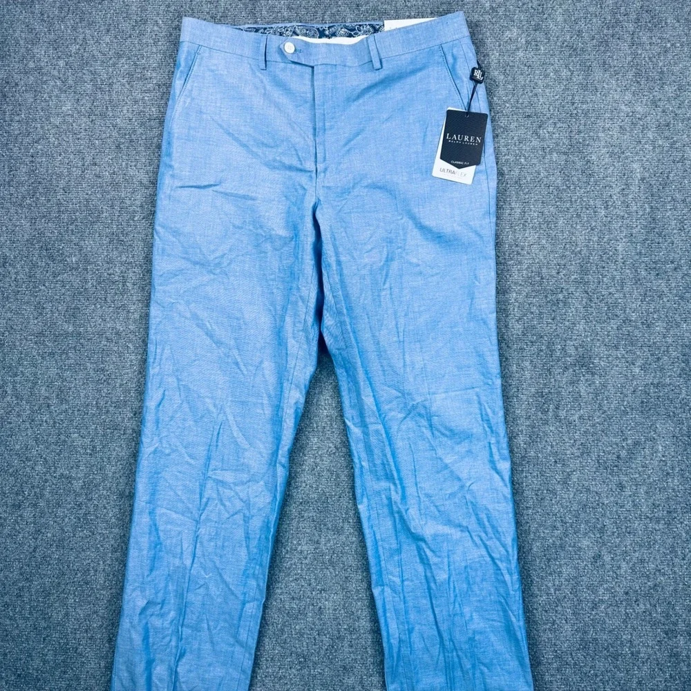Lauren Ralph Lauren UltraFlex Classic Fit Cotton Dress Pants Men's 33x32 Blue